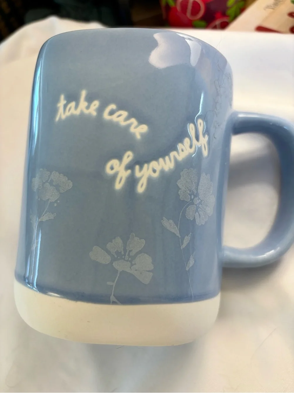 Rae Dunn Light Blue Ceramic Mug with White Base